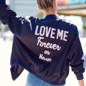 Love me forever or never black bomber jacket for women size S by StaffingLA
